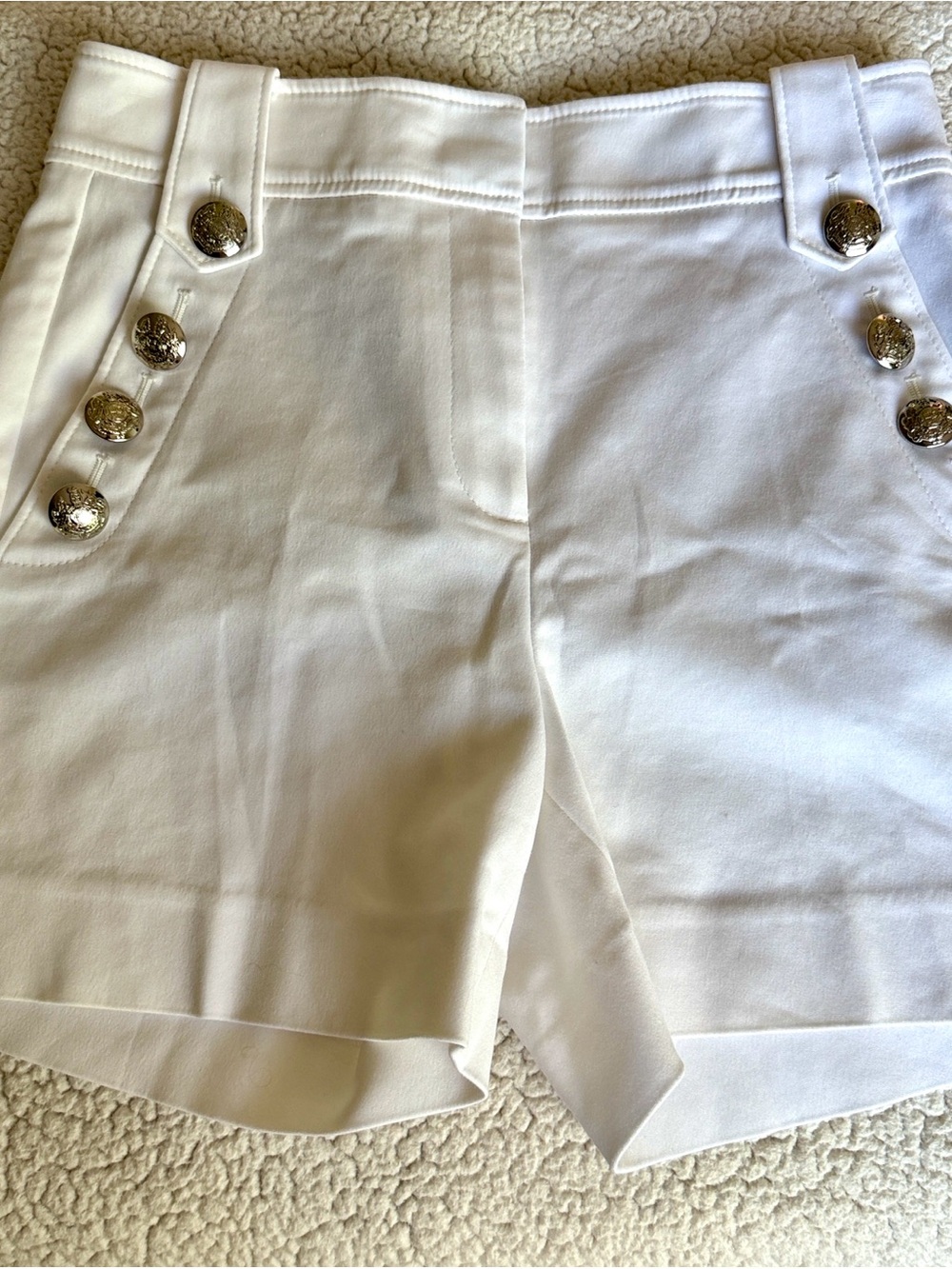 White House Black Market White High-Waist Button-Accent Shorts